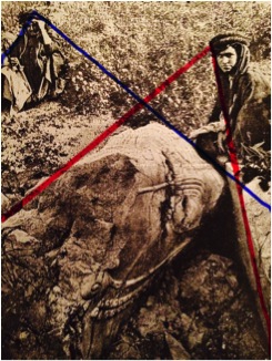 Figure 2: Tête de taureau (Copper plate print from a photograph), pyramidal shape on local workers.