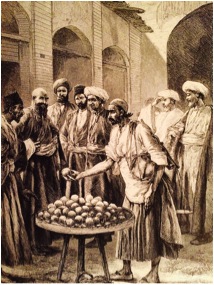 Figure 3: Bazar de Kashan (engraving from a photograph), importance of the gaze in photographs